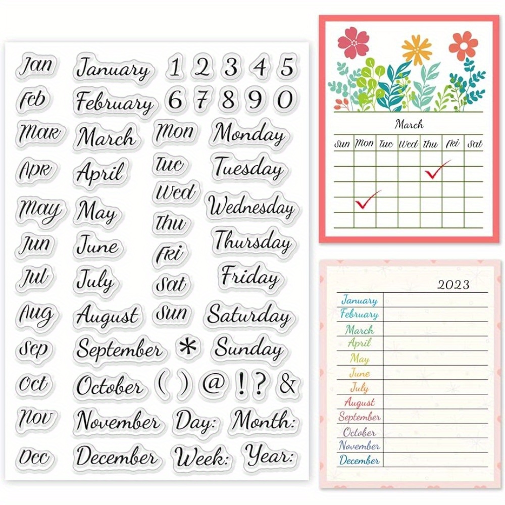 

1set Date Week Month Clear Stamps Number Symbol Rubber Clear Stamps For Card Making Transparent Seal Stamps For Holiday Card Making Diy Scrap-booking Album Decoration
