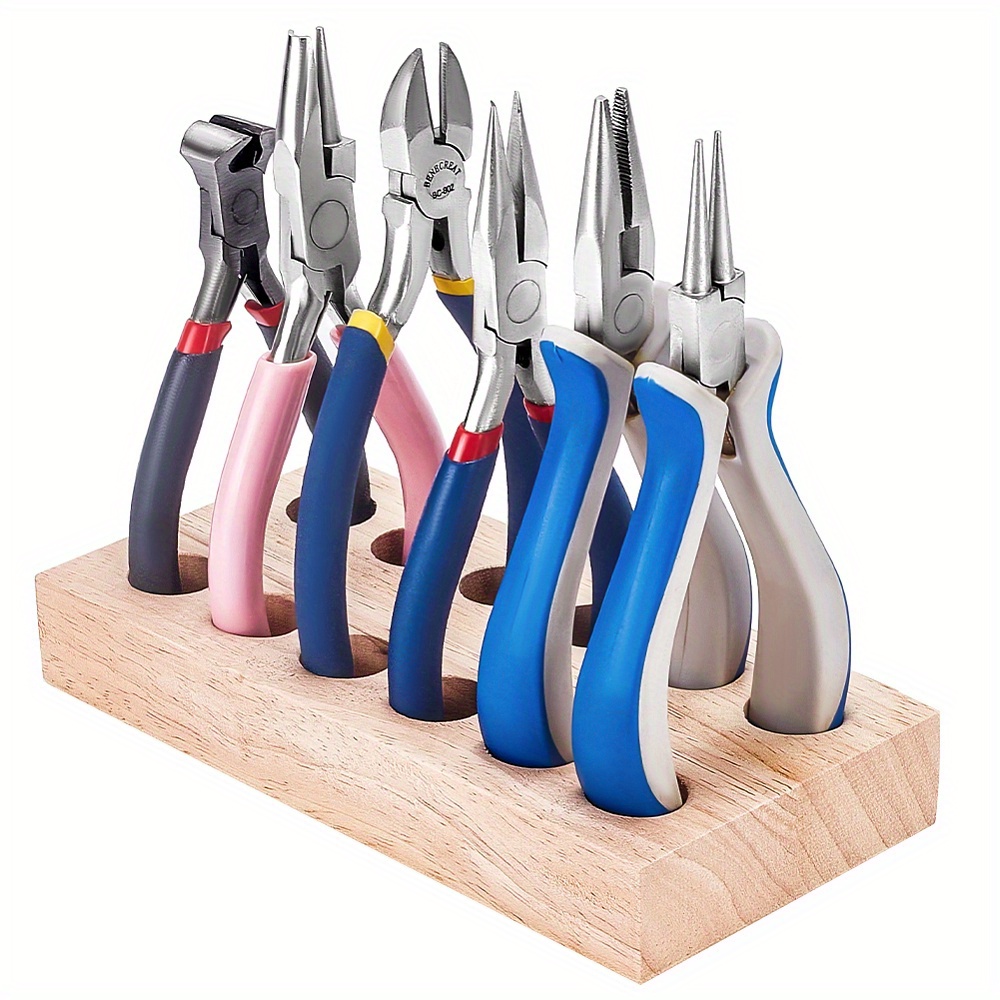 

1pc Wooden Pliers Organizer Storage Board, 12-hole Tools Storage Stand, Rectangle, 158x77x23mm, Inner Diameter: 17.5mm
