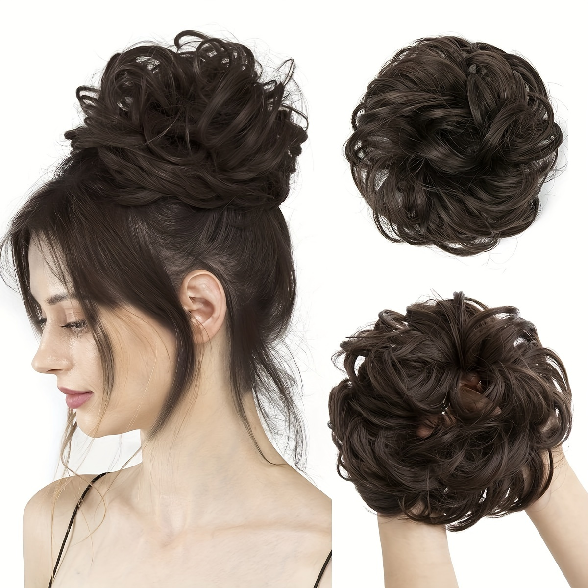 

1pc Messy Bun Hair Piece Wavy Curly Scrunchies Synthetic Black Ponytail Hair Extensions Thick Updo Hairpieces For Women Hair Accessories