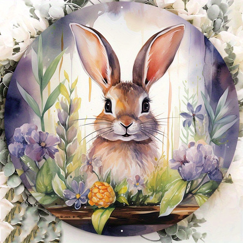 

1pc 8x8inch Aluminum Metal Sign Welcome Spring Bunny Wreath Sign, Metal Wreath Sign, Signs For Wreaths, Round Wreath Sign, Door Decor Bck