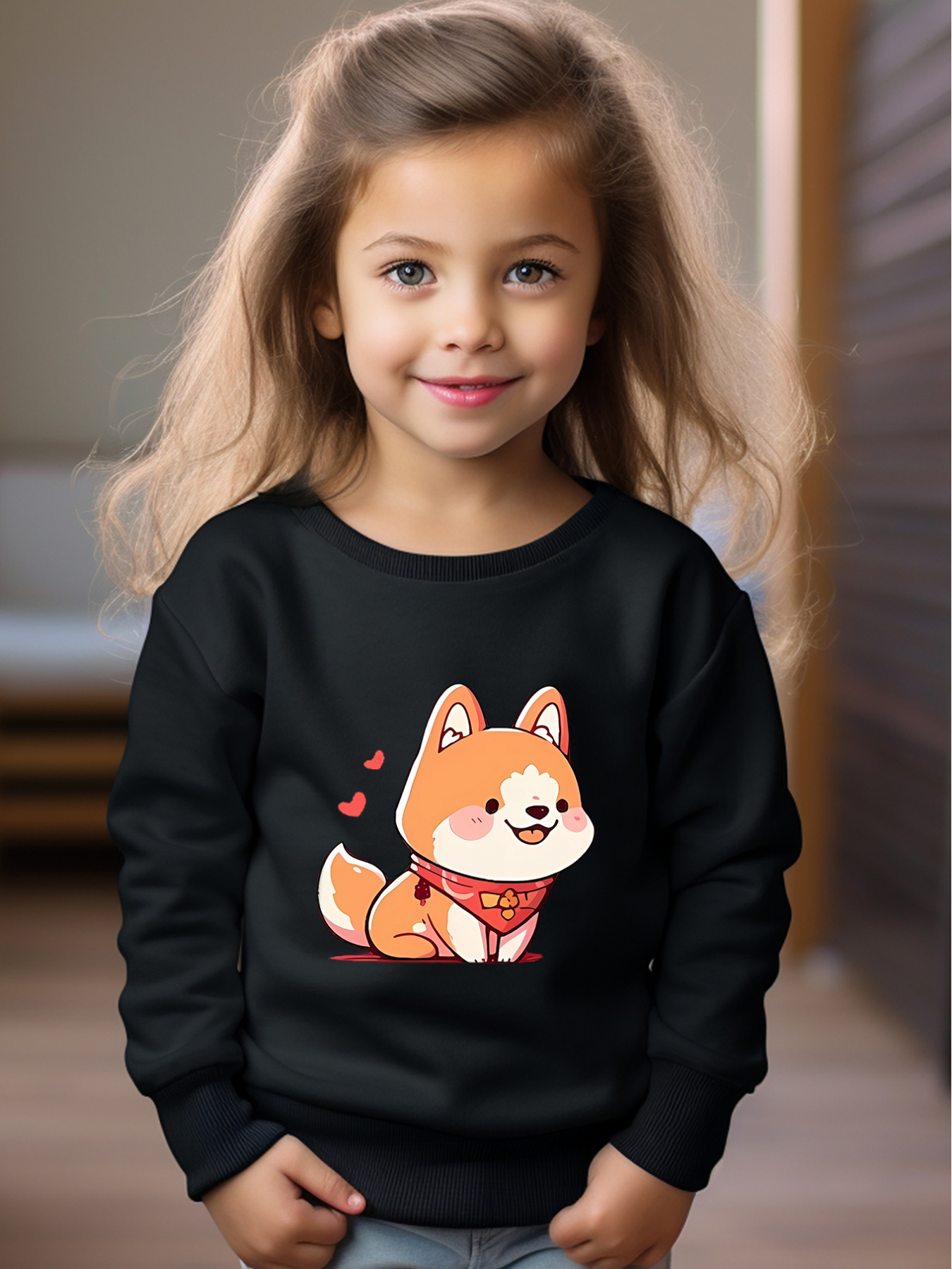 Cute Cartoon Puppy Graphic Print Girls' Sweatshirt Long - Temu Australia