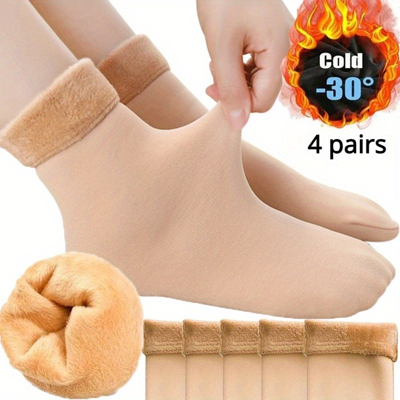 

4 Pairs Snow Socks With Plush Lined, Thickened Warm Floor Socks, Winter Cold Cold Warm Socks