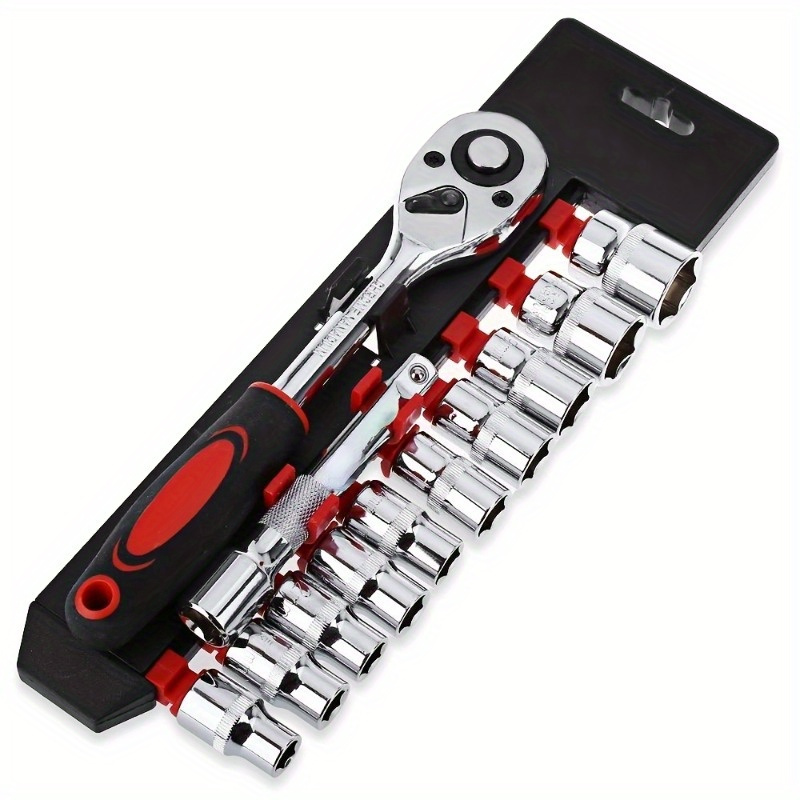 

12pcs Ratchet Wrench Set With 1/4"/6.3mm Sockets And Extension Rod, For Diy Jobs