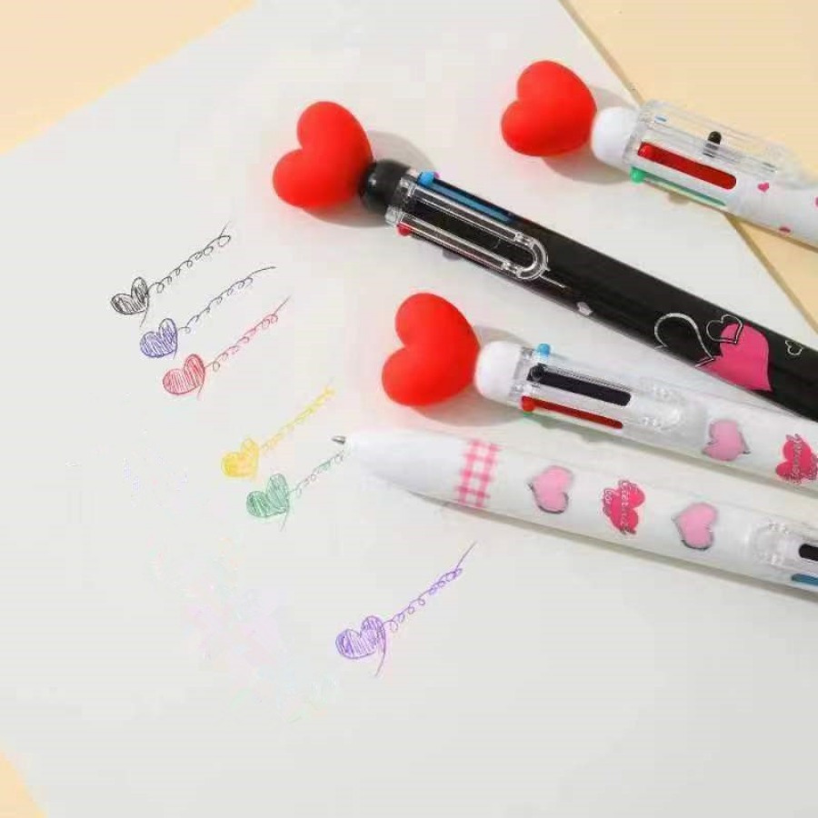

Love 6 Color Pen Ballpoint Pen Press Multi Color Graffiti Pen Primary And Secondary School Learning Stationery Writing Pen School Award