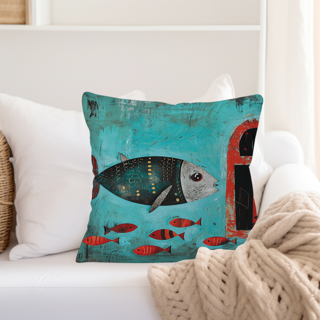 

1pc, Cartoon Fish, School Of Fish Pattern Printed Pillowcases, Cushions, Pillowcases, Suitable For Sofa Beds, Car Living Rooms, Home Decoration Room Decoration, No Pillow Core, 17.7 * 17.7 In