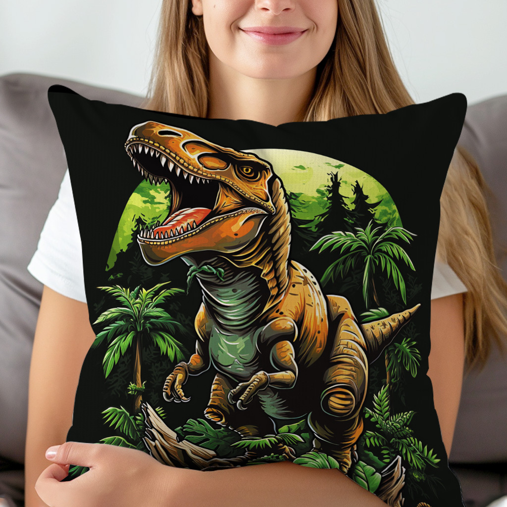 

1pc, Roaring Tyrannosaurus Rex, Dinosaur Pattern Printed Pillowcases, Cushions, Pillowcases, Suitable For Sofa Beds, Car Living Rooms, Home Decoration Room Decoration, No Pillow Core, 17.7 * 17.7 In
