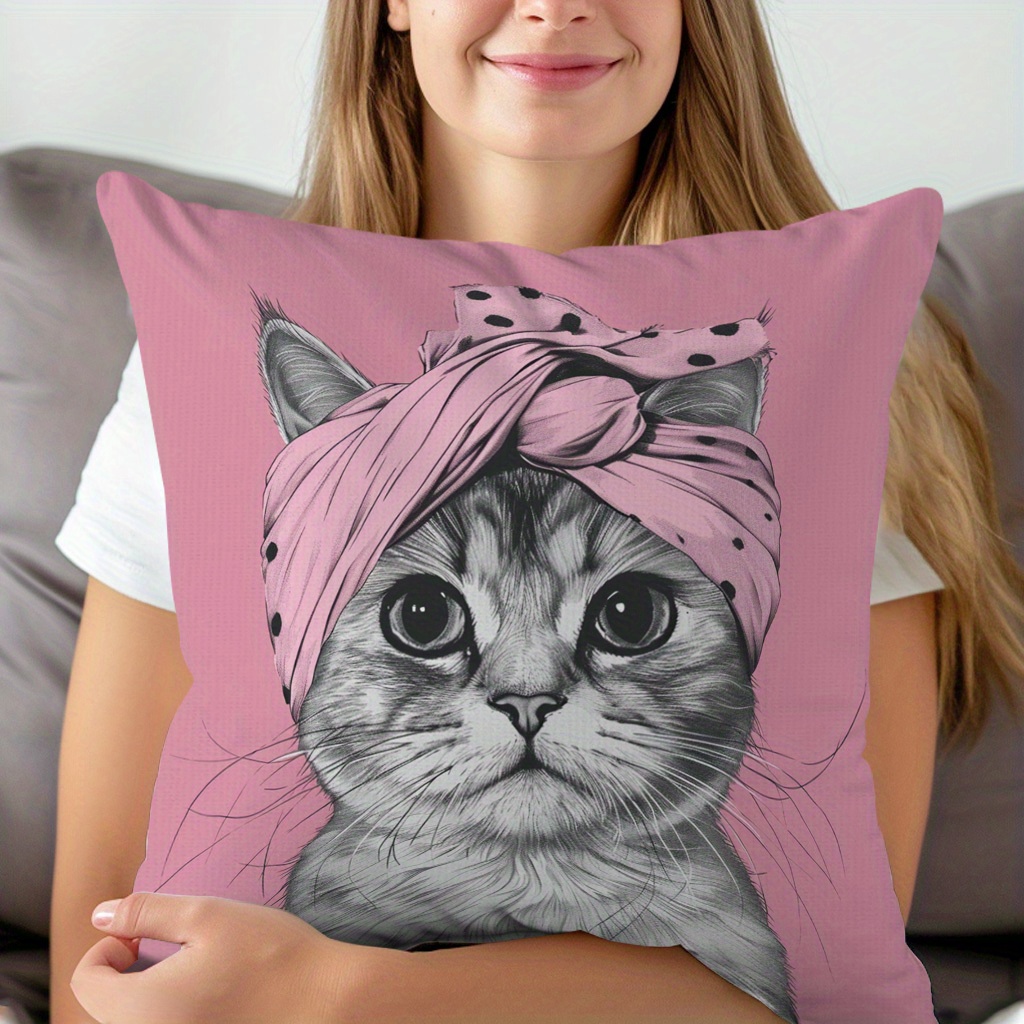 

1pc, Cute Fashion Cat Pattern Printed Pillowcases, Cushions, Pillowcases, Suitable For Sofa Beds, Car Living Rooms, Home Decoration Room Decoration, No Pillow Core, 17.7 * 17.7 In