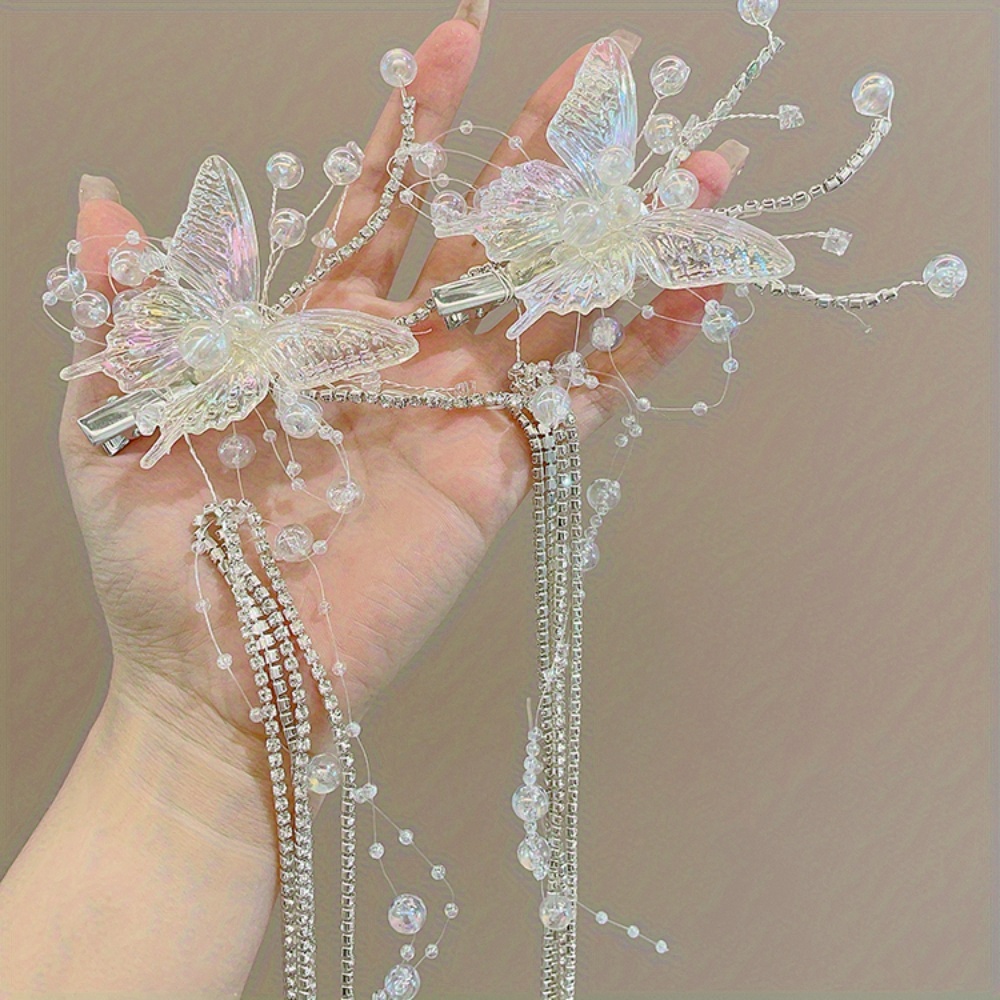 Fashion Faux Pearl Fairy Butterfly Tassel Hair Clip Ancient Temu