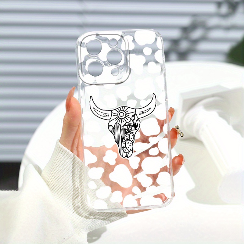 

Luxury Transparent Silicone Pattern White Cattle Phone Case For 15 14 13 12 11 Pro Max Xr X Xs 7 8 14 15 Plus Se 2020 Clear Bumper Shockproof Soft Cover