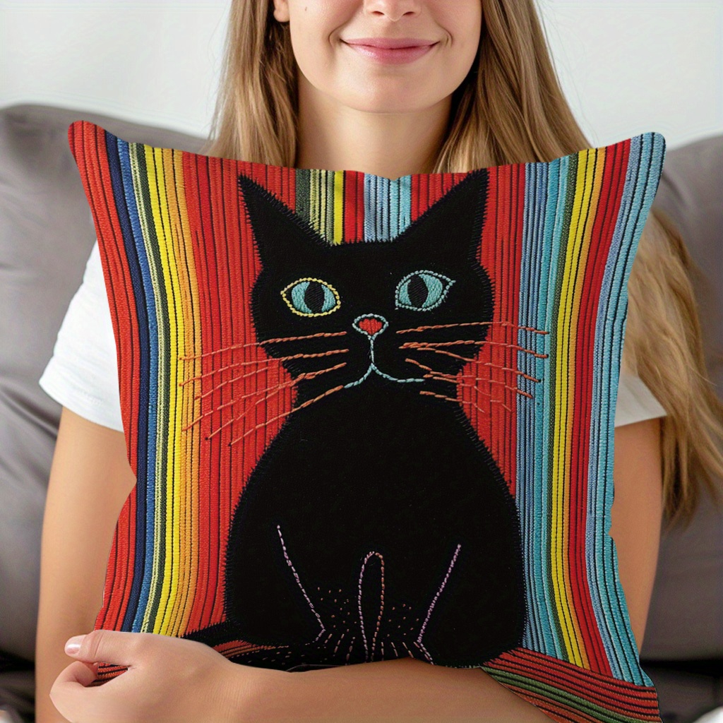 

1pc, Black Cat Pattern Printed Pillowcases, Cushions, Pillowcases, Suitable For Sofa Beds, Car Living Rooms, Home Decoration Room Decoration, No Pillow Core, 17.7 * 17.7 In
