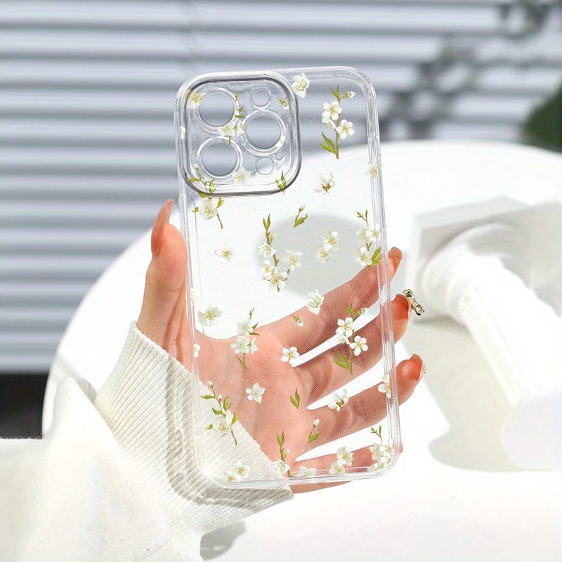 

Luxury Transparent Silicone Pattern Fresh Pear Blossom Phone Case For 15 14 13 12 11 Pro Max Xr X Xs 7 8 14 15 Plus Se 2020 Clear Bumper Shockproof Soft Cover