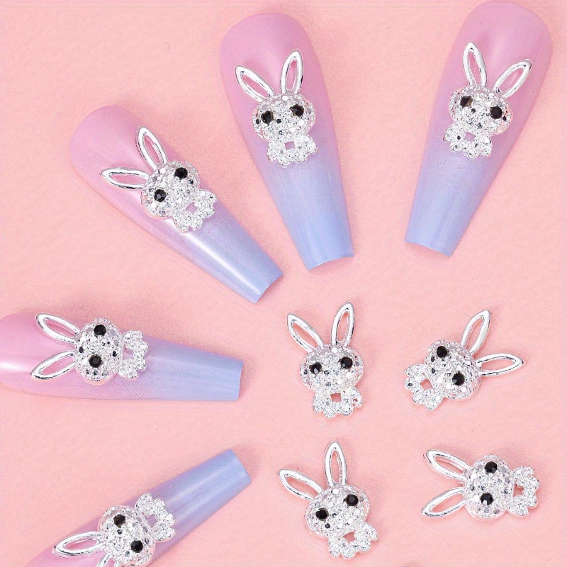 

10pcs 3d Rabbit Bunny Nail Charms With Rhinestones, Nail Art Accessories, Nail Art Supplies For Women And Girls, Nail Art Jewelry