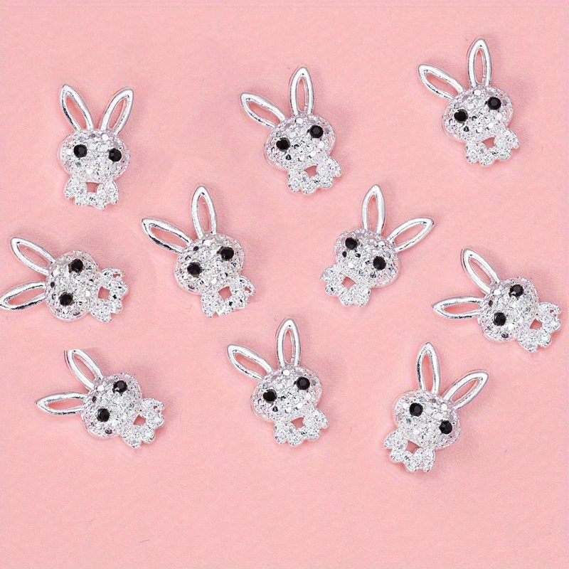 10pcs 3d Rabbit Bunny Nail Charms With Rhinestones, Nail Art Accessories, Nail Art Supplies For Women And Girls, Nail Art Jewelry