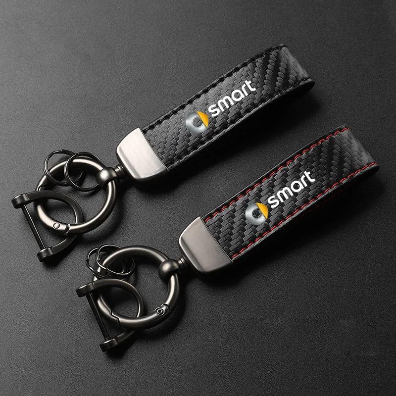 

Car Carbon Fiber Pu Leather Keychain Horseshoe Buckle Jewelry For Smart 451 Smart 453 Car Accessories