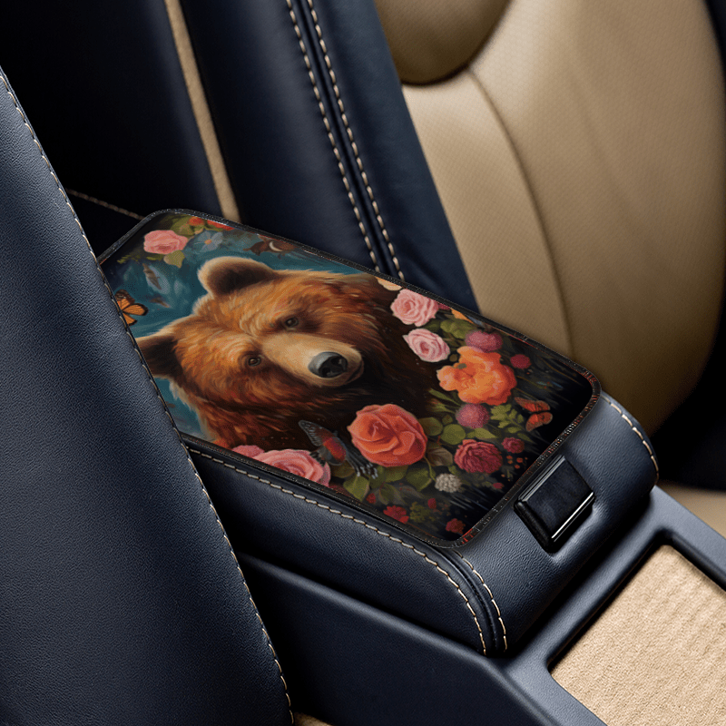 

1pc Rose Bear Cartoon Pattern Anti-slip Car Armrest Cover Pad Center Console Protection Pad Practical Car Interior Pad