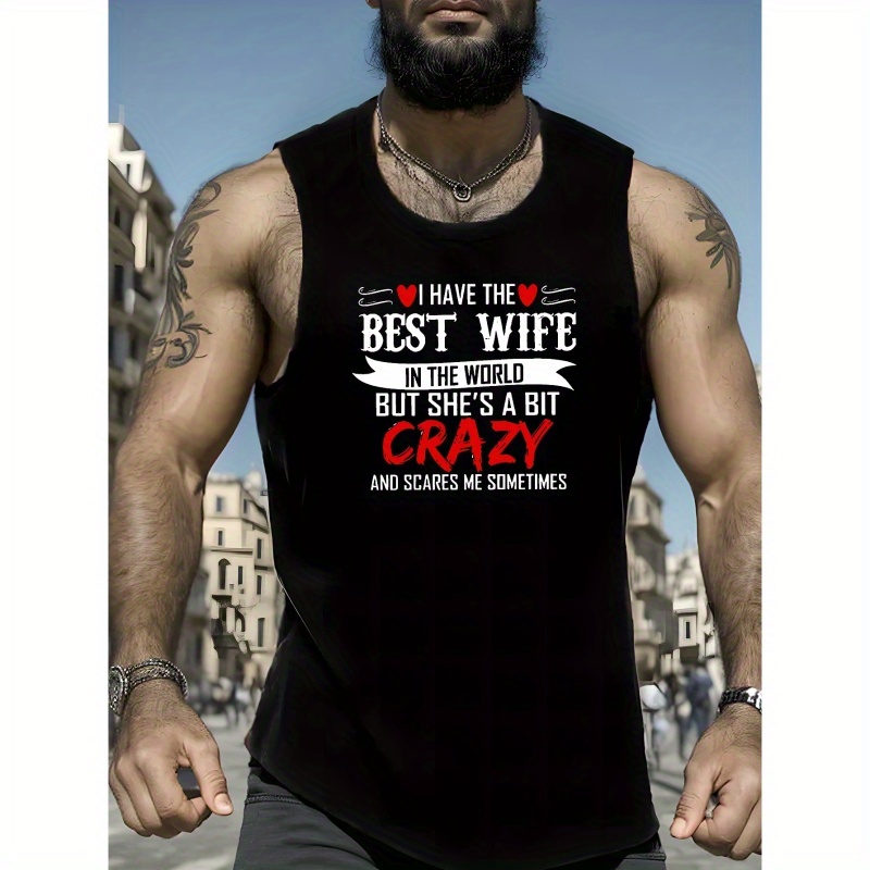 

Best Wife Crazy Letter Print Summer Men's Breathable Tank Tops Quick Dying Sports Sleeveless Vests For Workout Running Jogging Training Men's Clothing