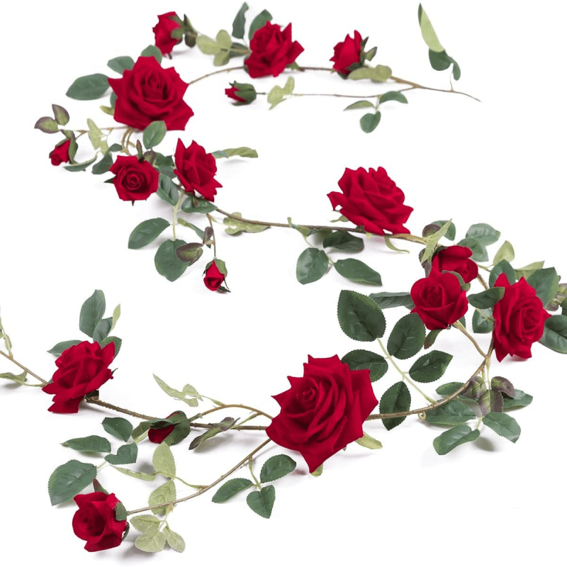 Image of 1pc Rose Vine Artificial Flower Garland, Fake Hanging Rose Ivy Plants For Wedding Home Party Garden Arrangement Decor, Day Gift Teacher's Day Gift