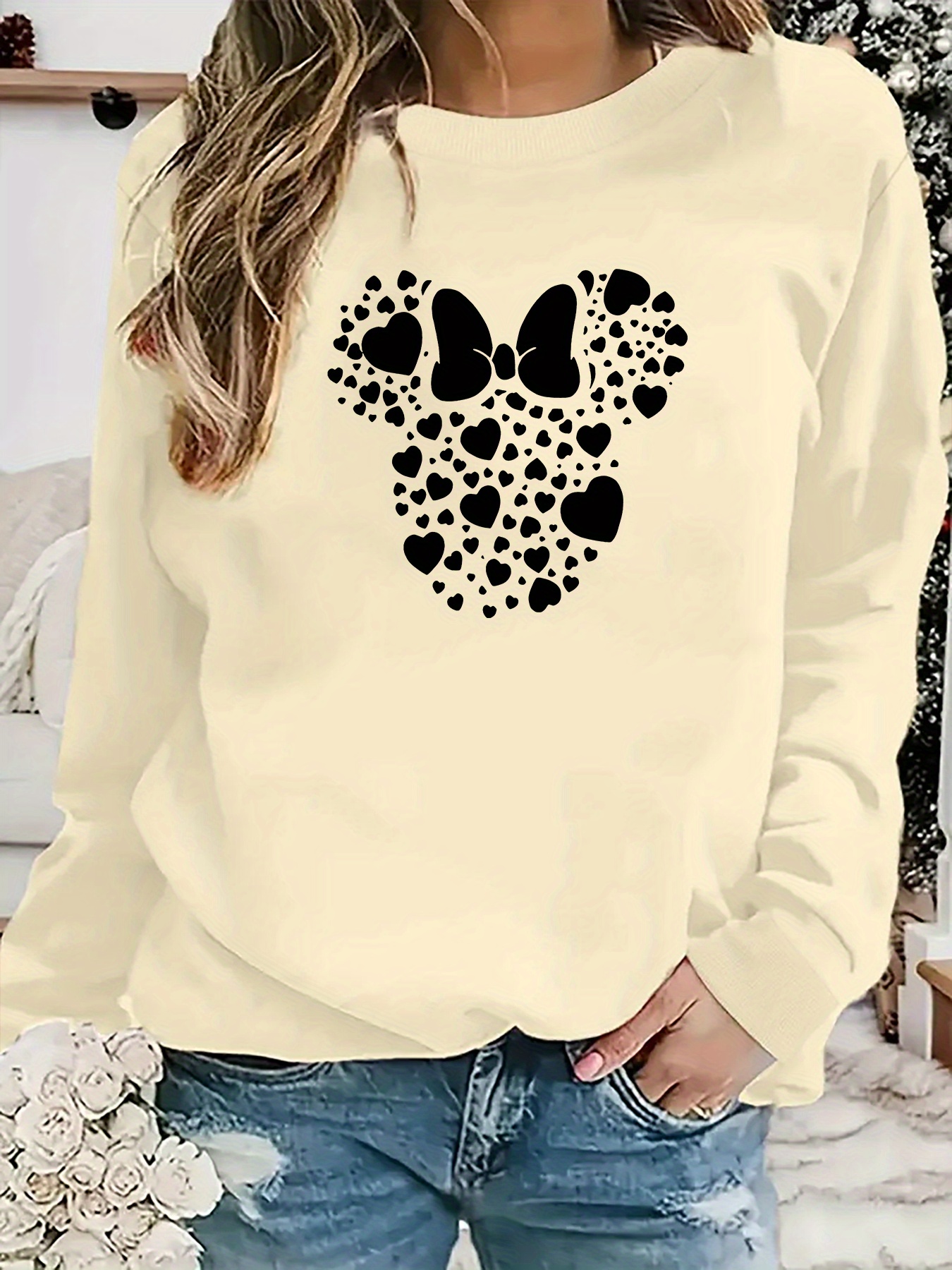 Tailor Stitch Winter Warm Inner Fleece Minni Mouse Sweatshirt For Women