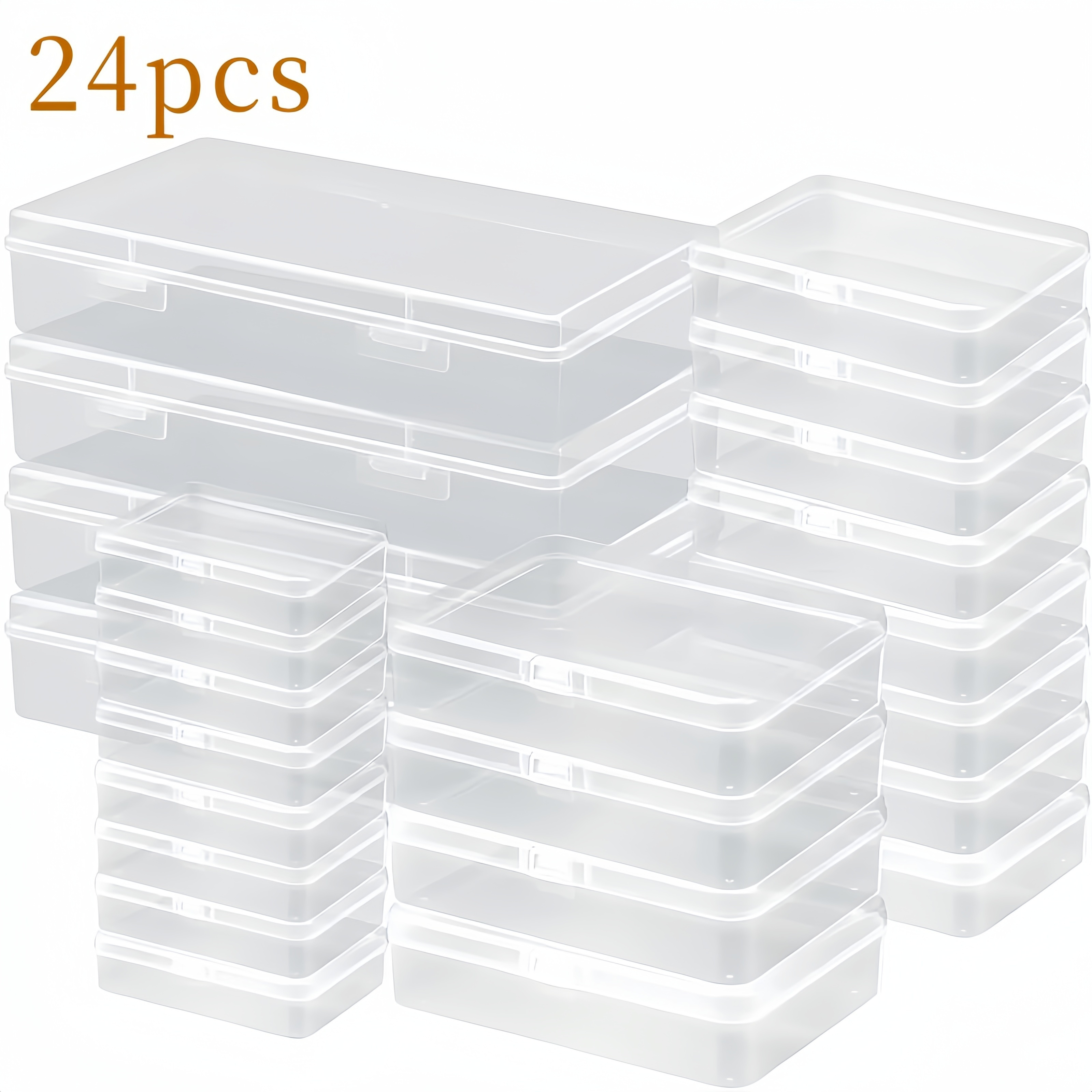 

24pcs Transparent Plastic Storage Box Set, Rectangle Storage Box Container, Jewelry Parts Accessories Organizer, Office Supplies Stationery Sorting Packaging Box, Storage Supplies