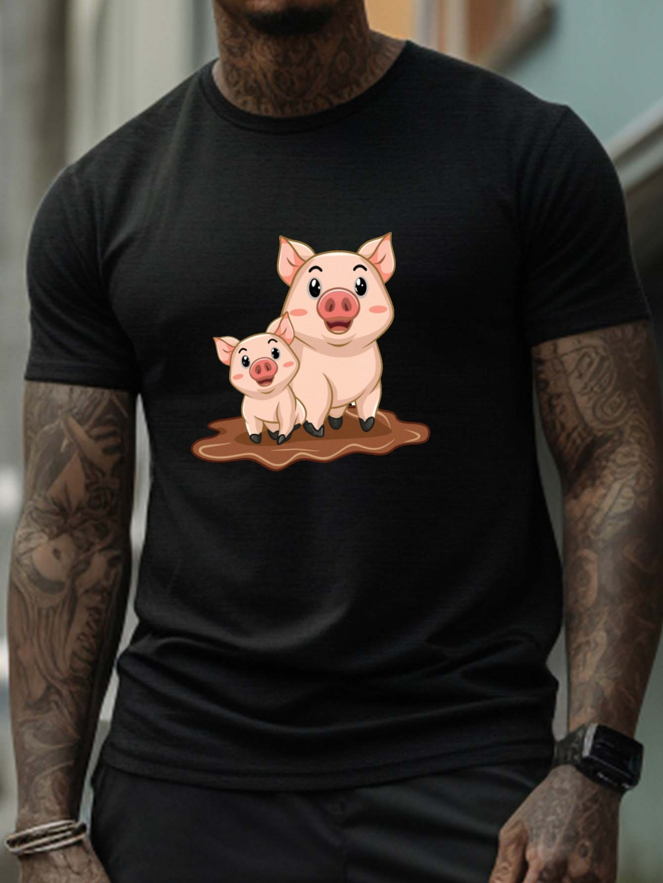 Plus Size Men's Cartoon Pigs Graphic Print T shirt Summer - Temu Ireland