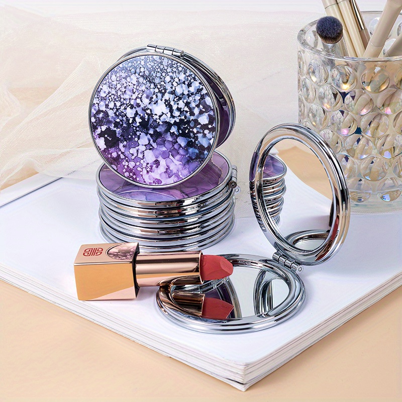 

1pc, Portable Pocket Mirror, Double-sided, Folding, Round, Marbling Cosmic Makeup Mirror, Compact For Travel & On-the-go Touch-ups, Various Designs