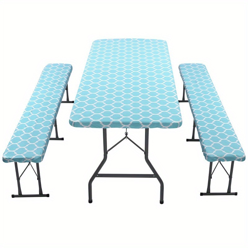 

Set, Picnic Table Cover With Bench Covers: 6ft Waterproof Elastic Table Cover Fits Folding Table, Vinyl Tablecloth With Flannel Backing For Picnic Camping Party Indoor Outdoor, 72"x30