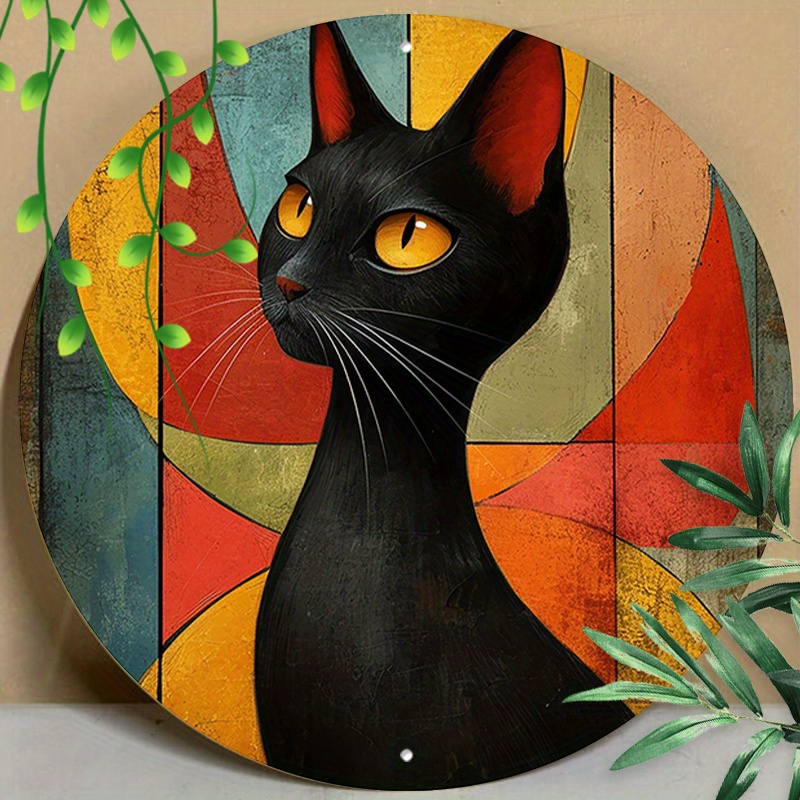 

1pc 8x8inch (20x20cm) Round Aluminum Sign Metal Sign Colorful Cat For Cat Lovers Gifts For Home, Bathroom, Office, Outdoor, Indoor, Office, Garage