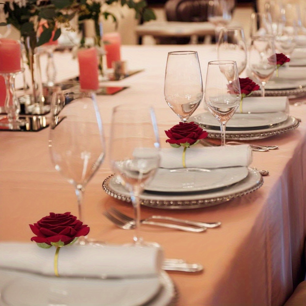 6pcs rose napkin rings artificial rose napkin rings golden Temu