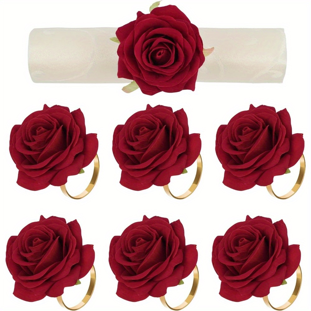 6pcs rose napkin rings artificial rose napkin rings golden Temu