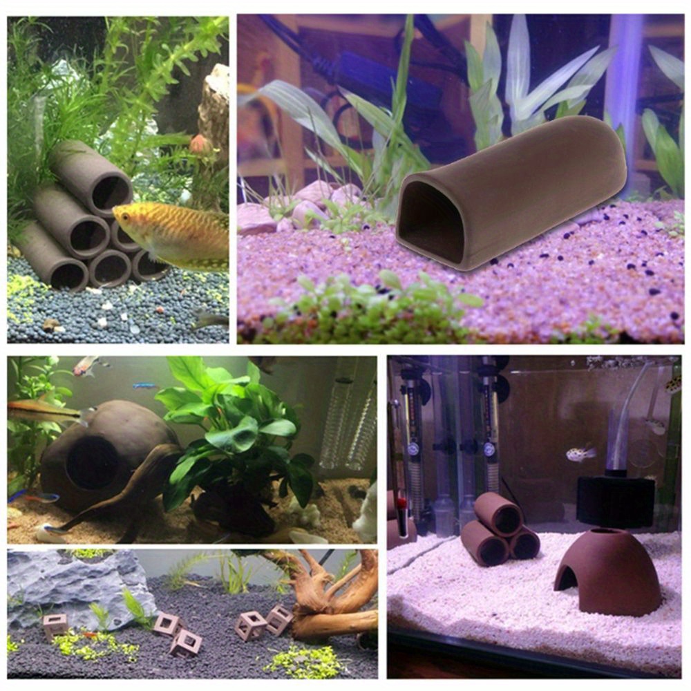 

1pc Ceramic Fish Tank Cave, Rustic Brown Aquarium Shrimp Hideout, Live Breeding Shelter, Aquatic Pet Spawn Ornament, Fish Hide Cave, Ideal For Aquascaping