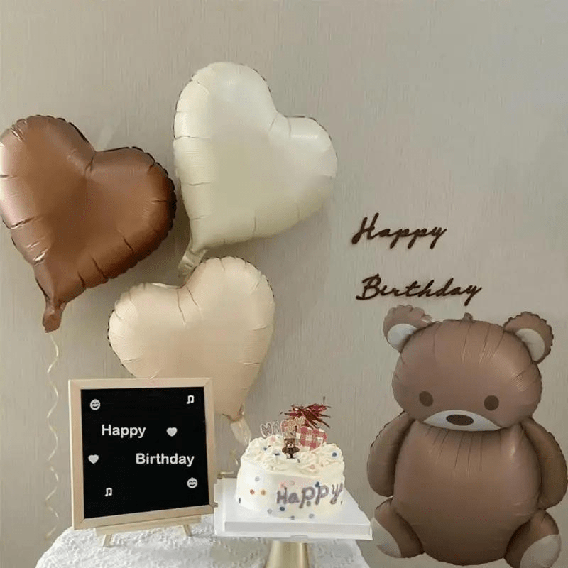 

6pcs, Brown Bear 18-inch Retro Color Love Aluminum Film Balloons Birthday Mother's Day Party Decoration Balloons Home Room Decor