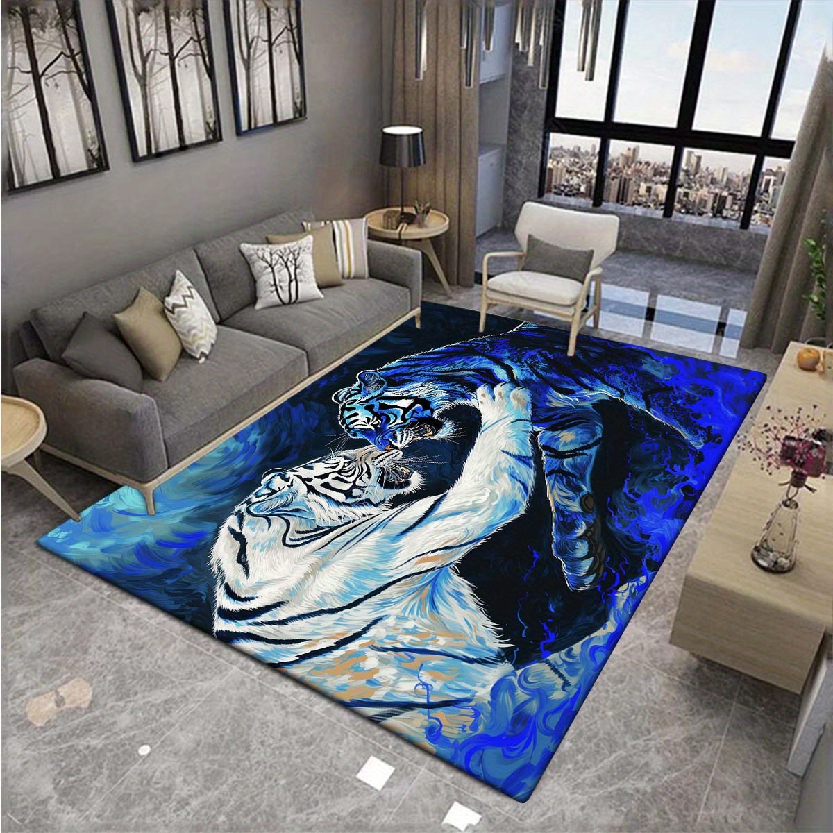 

800g/m2 Crystal Velvet 1pc Tiger Pattern Carpets For Living Room Bedroom, Machine Washable, Non-slip Rugs For Bathroom And Kitchen, Aesthetic Room Decor, Home Decor