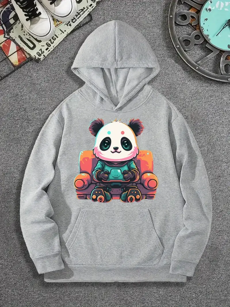 Men's Panda Print Hoodie Kangaroo Pocket Casual Breathable - Temu Canada