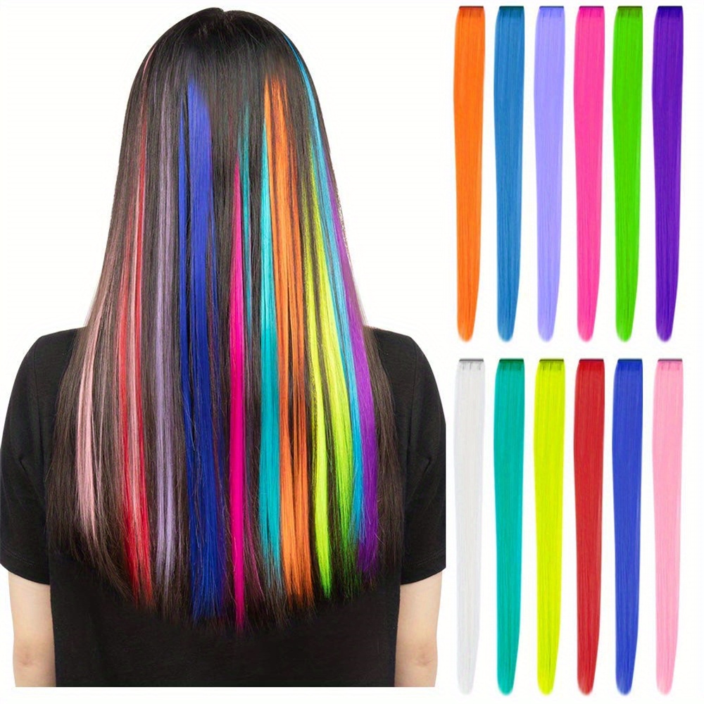 12pcs Rainbow Clip-in Hair Extensions, 22" Long Straight Synthetic Wiglets For Women - Elegant &