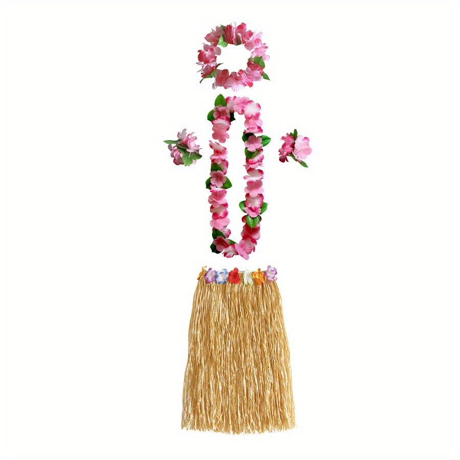 Image of 5pcs Grass Skirt Party Hawaiian Flower Garland Petal Necklace Headband Wrist Ring For Daily Activities Additions, For Parties, Plastic
