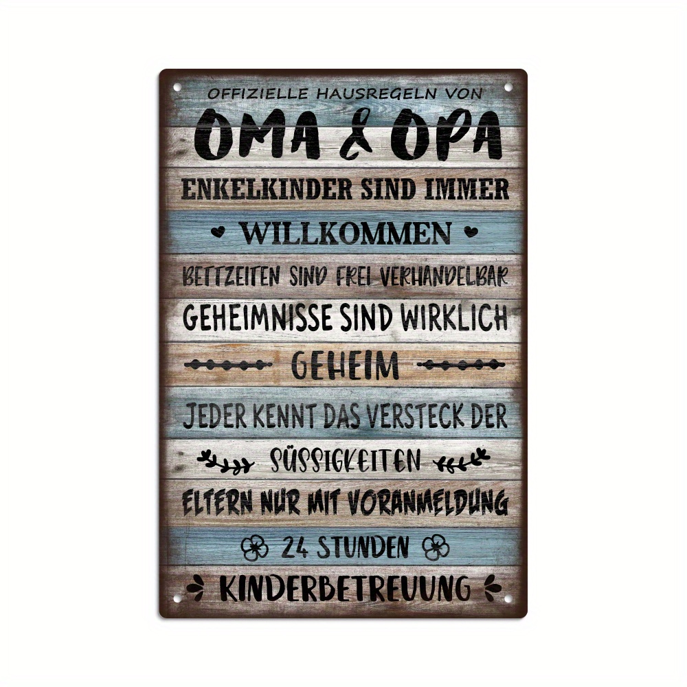 Image of Putuo Decor 1pc German Vintage Metal Sign, Official House Rules From Grandma & Grandpa, Wall Art Decoration For Home Room, 7.8 X 11.8 Inches