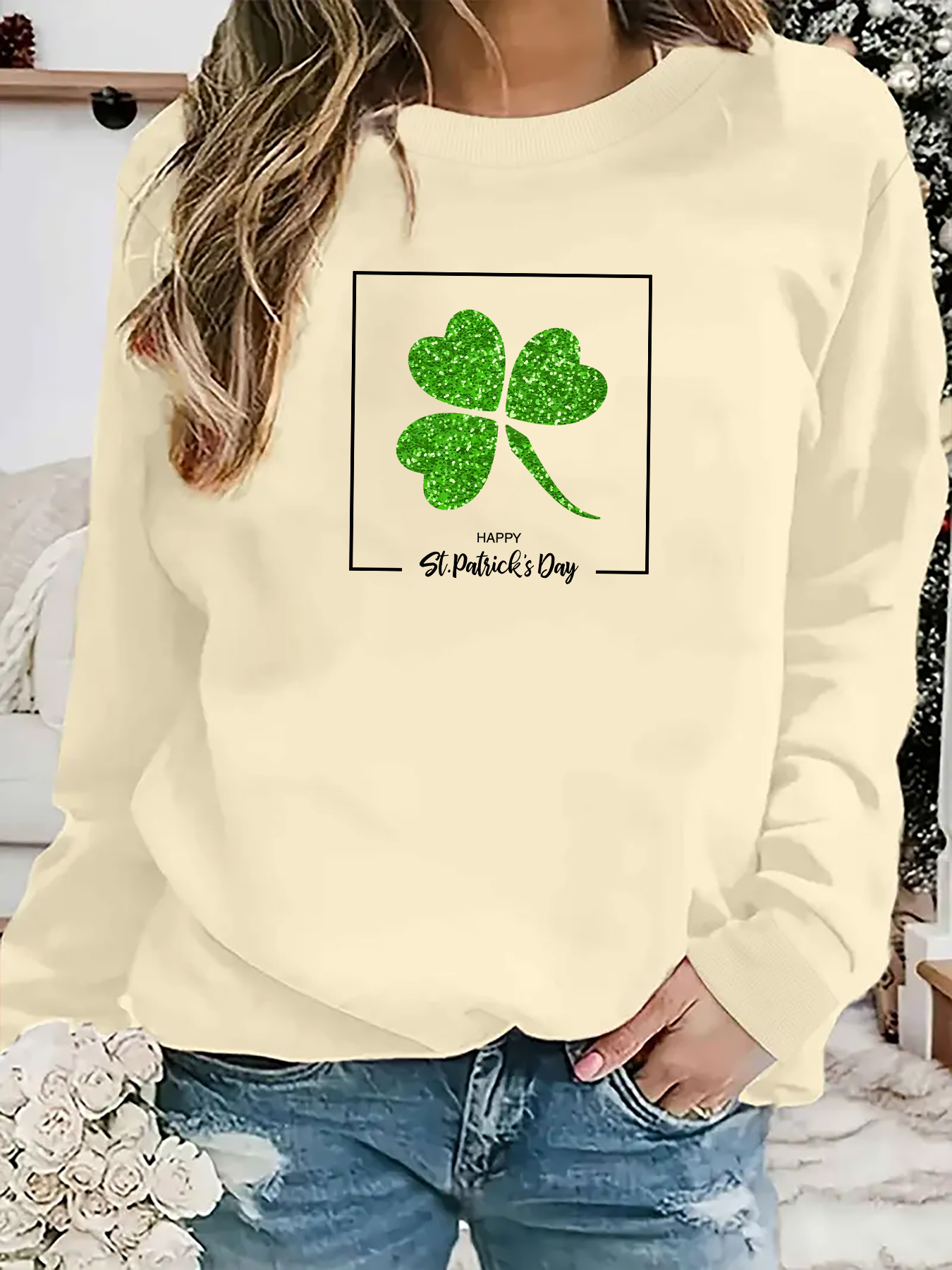 St. Patrick's Day Theme Print Crop Pullover Tops Round Neck - Temu