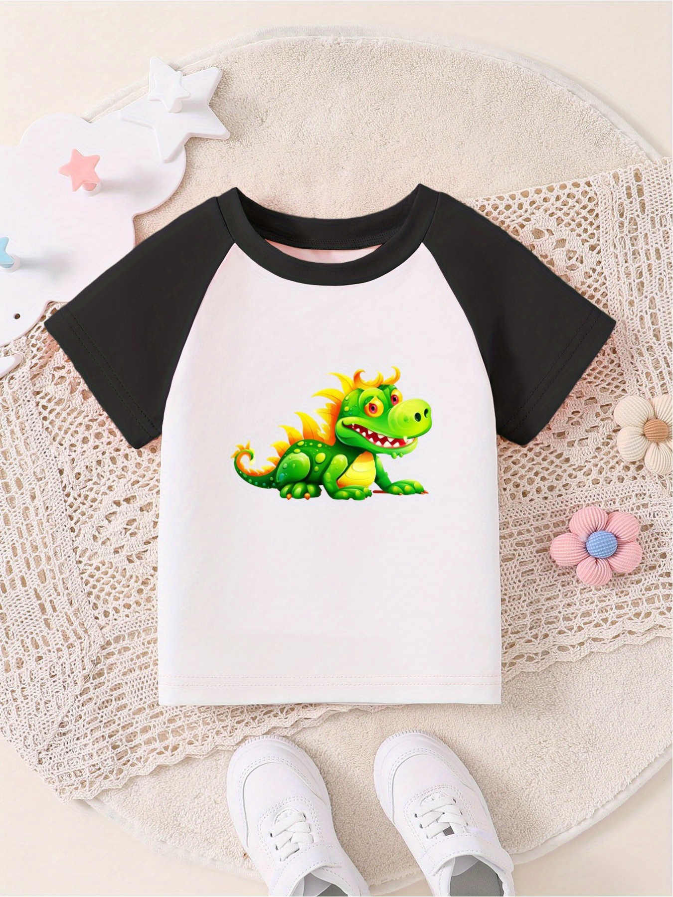 Boys Cartoon Dinosaur Embroidery T Shirt Casual Round Neck - Temu