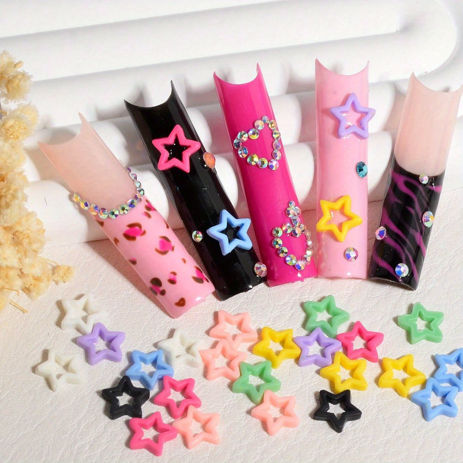 

100/200pcs Resin Star Nail Charms, Dopamine Hollow Star Design Nail Art Accessories For Acrylic Manicure Tips