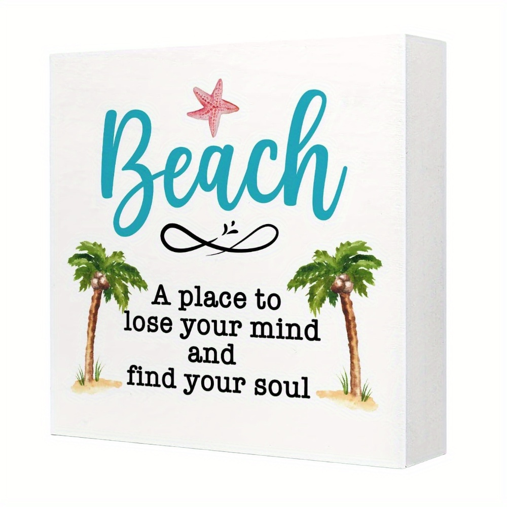 

1pc, Wooden Beach Sign Coastal Summer Decor Square Plaque, Tropical Coconut Palm Tree & Starfish Design, Rustic Foam Pvc Wall Art, Home & Party Decor Supplies, Beach-themed Holiday Accessory