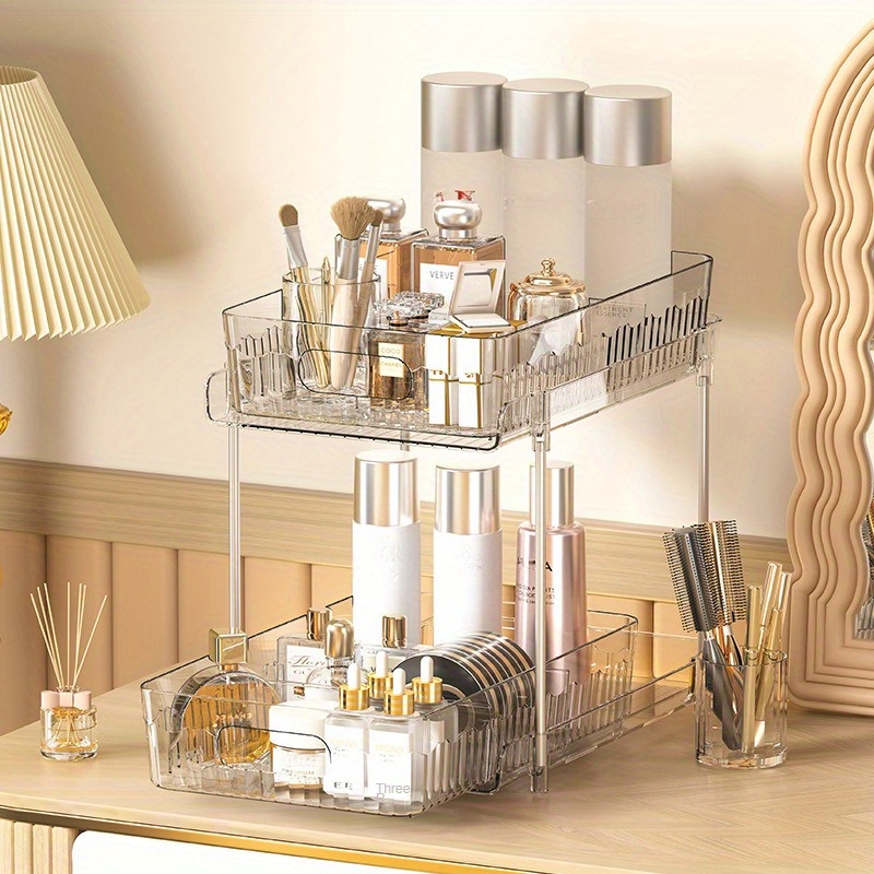 1 pezzo Bianco trasparente, armadietto a specchio per bagno Scatola  portaoggetti per cosmetici Semplice spazio per riporre desktop Scaffale organizer  per prodotti per cura della pelle per casa