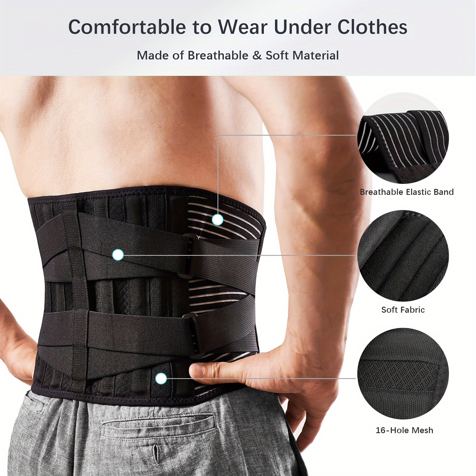 Breathable Back Brace 6 Stays Lumbar Support Belt - Temu