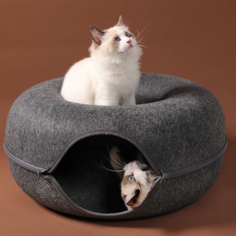 

1pc Cat Tunnel Bed, Detachable Tunnels For Indoor Cats, Cat Tunnel Toy, Cat Cave, Felt Round Cat Bed