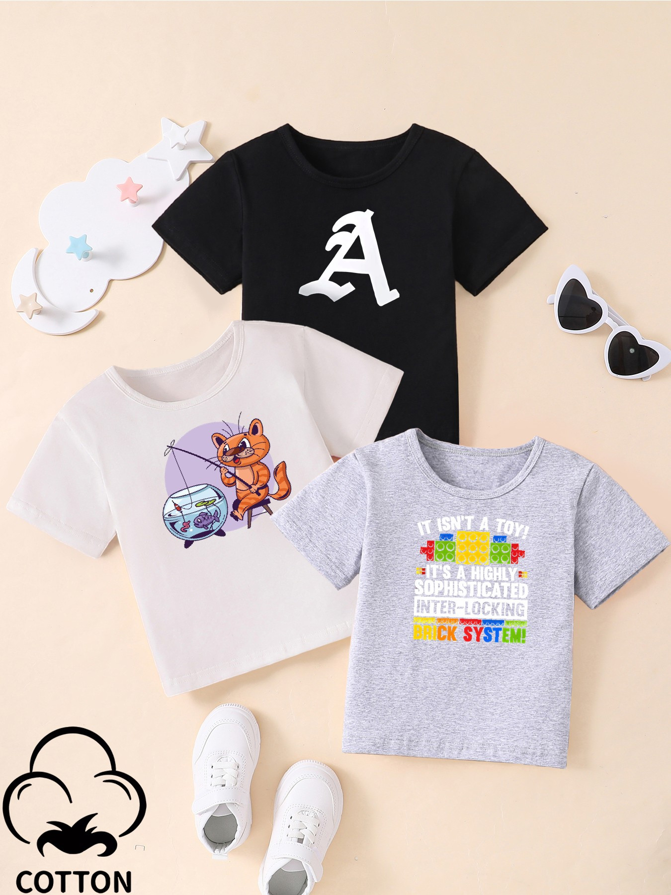 3 Peças De T shirts De Algodão Criativas Para Meninos Com - Temu