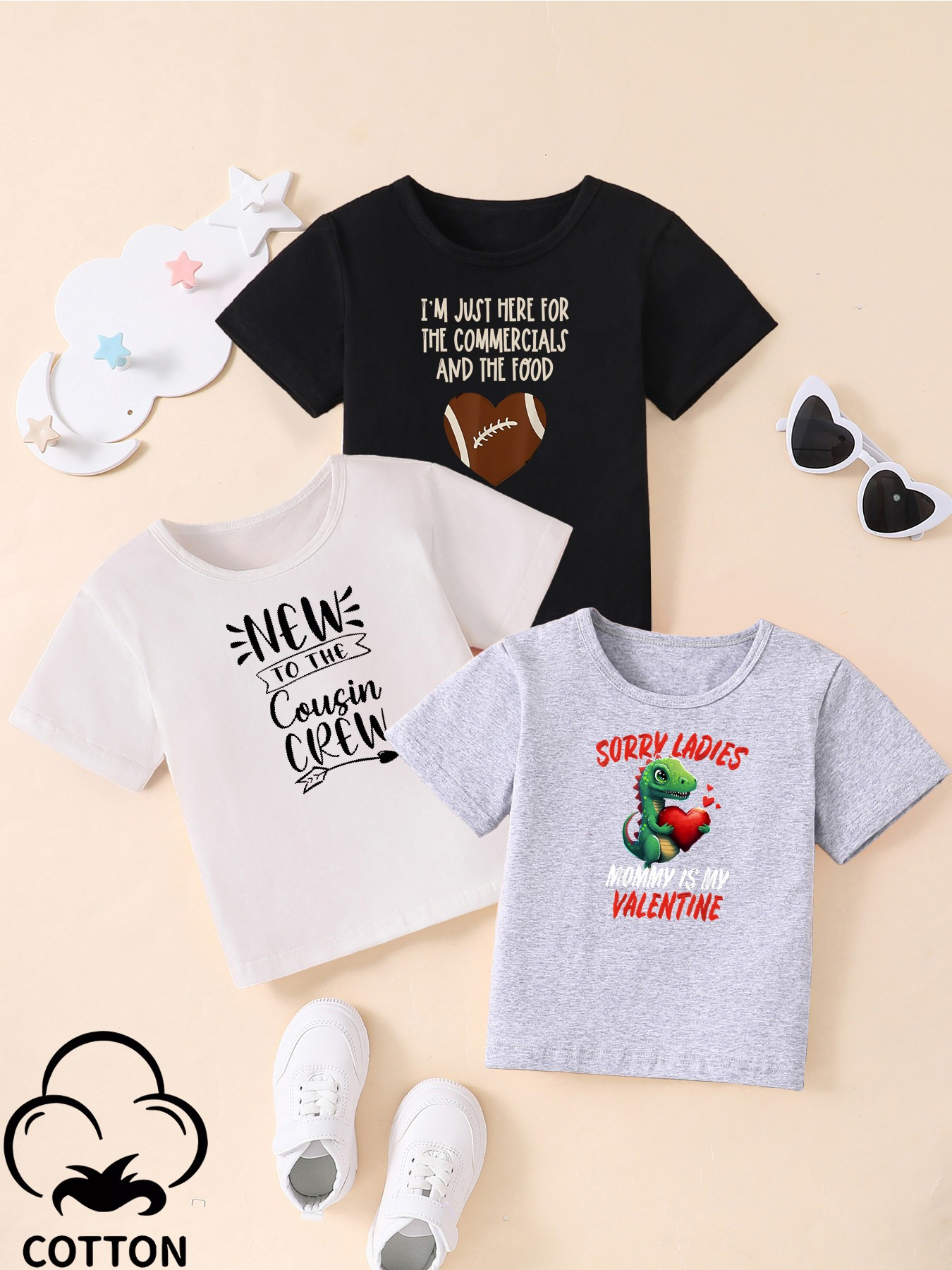 男の子と女の子向けの3点セット、クマとラグビーとピクニックタイムプリントコットンTシャツ、カジュアルTシャツトップス、通気性のあるTシャツトップス、子供用サマートップス