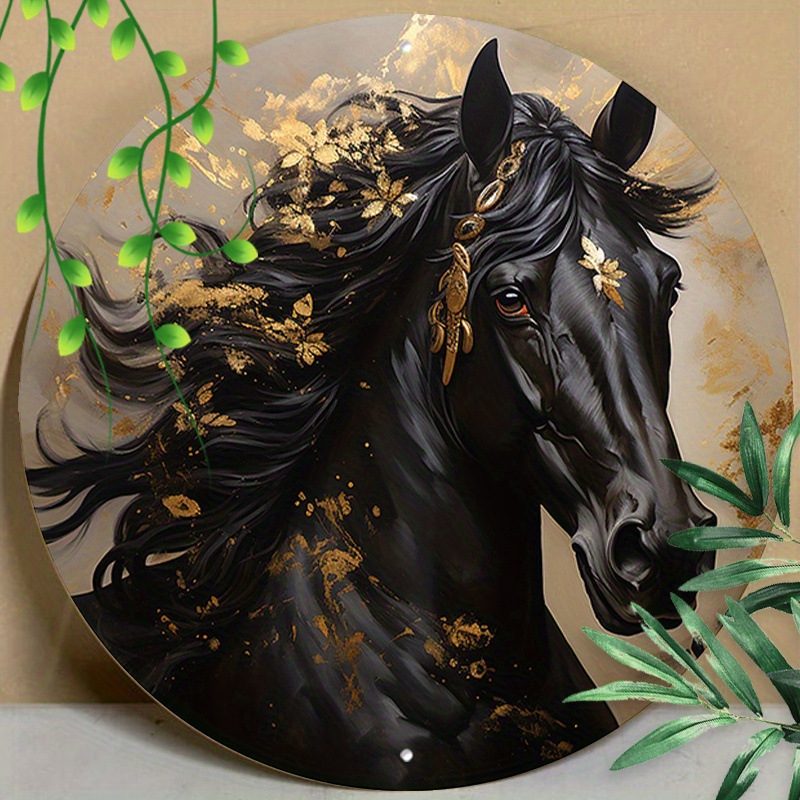 

1pc 8x8inch (20x20cm) Round Aluminum Sign Metal Sign Dark Horse Art, Interior Wall Hanging Decor, Indoor Outdoor Doorway
