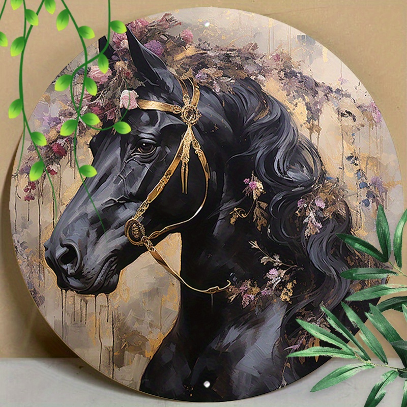 

1pc 8x8inch (20x20cm) Round Aluminum Sign Metal Sign Dark Horse Art, Interior Wall Hanging Decor, Doorway Outdoor Indoor
