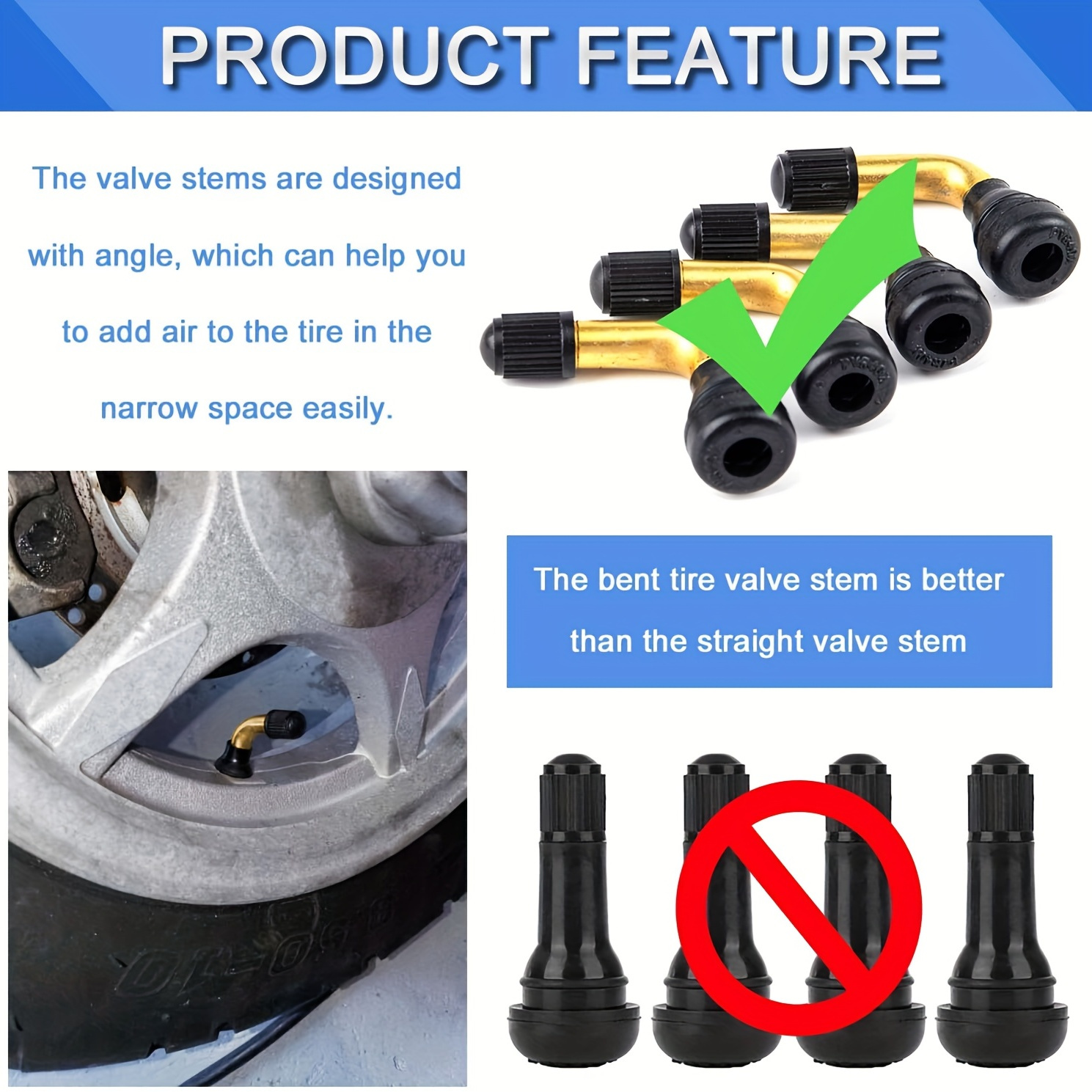 1 pair PVR70 Valve Stem Bent 45 Degree Angled Bras... – Vicedeal