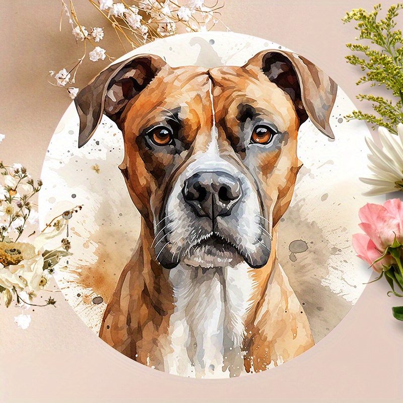 

1pc 8x8inch (20x20cm) Round Aluminum Sign Metal Sign Boxer Metal Dog, Wreath Signs For Bedroom Living Room Home Wall Decor Office Decor