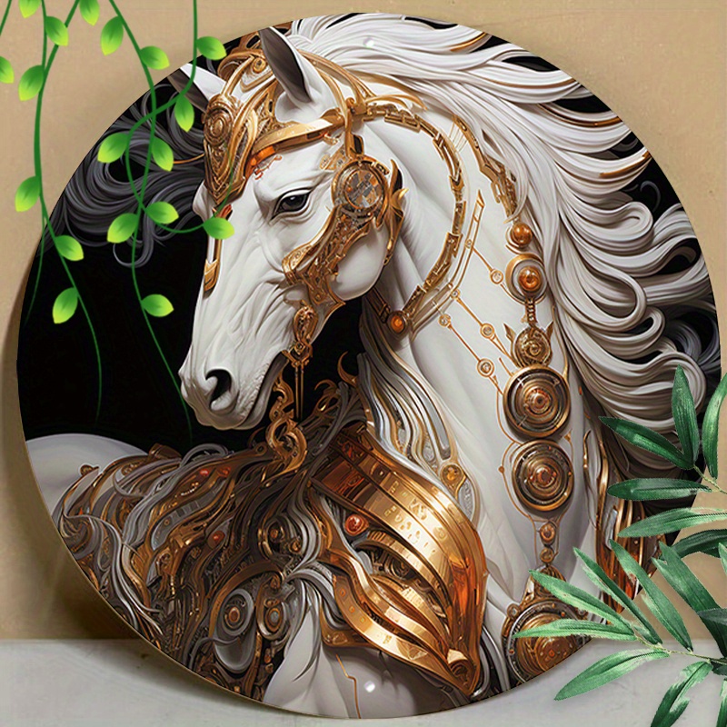 

1pc 8x8inch (20x20cm) Round Aluminum Sign Metal Sign Flying Horse Art, Interior Wall Hanging Decor, Indoor Outdoor Doorway